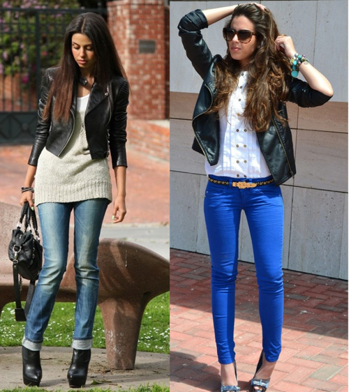 black leather jackets with jeans and sweater